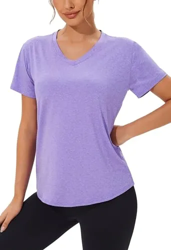 6 Pack Workout Shirts for Women Short Sleeve V-Neck Athletic Yoga Running Tops Moisture Wicking Quick Dry T-Shirt for Casual-S