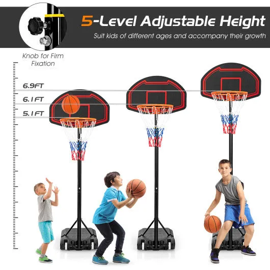 Adjustable Kids' Basketball Hoop Stand with Durable Net and Wheel