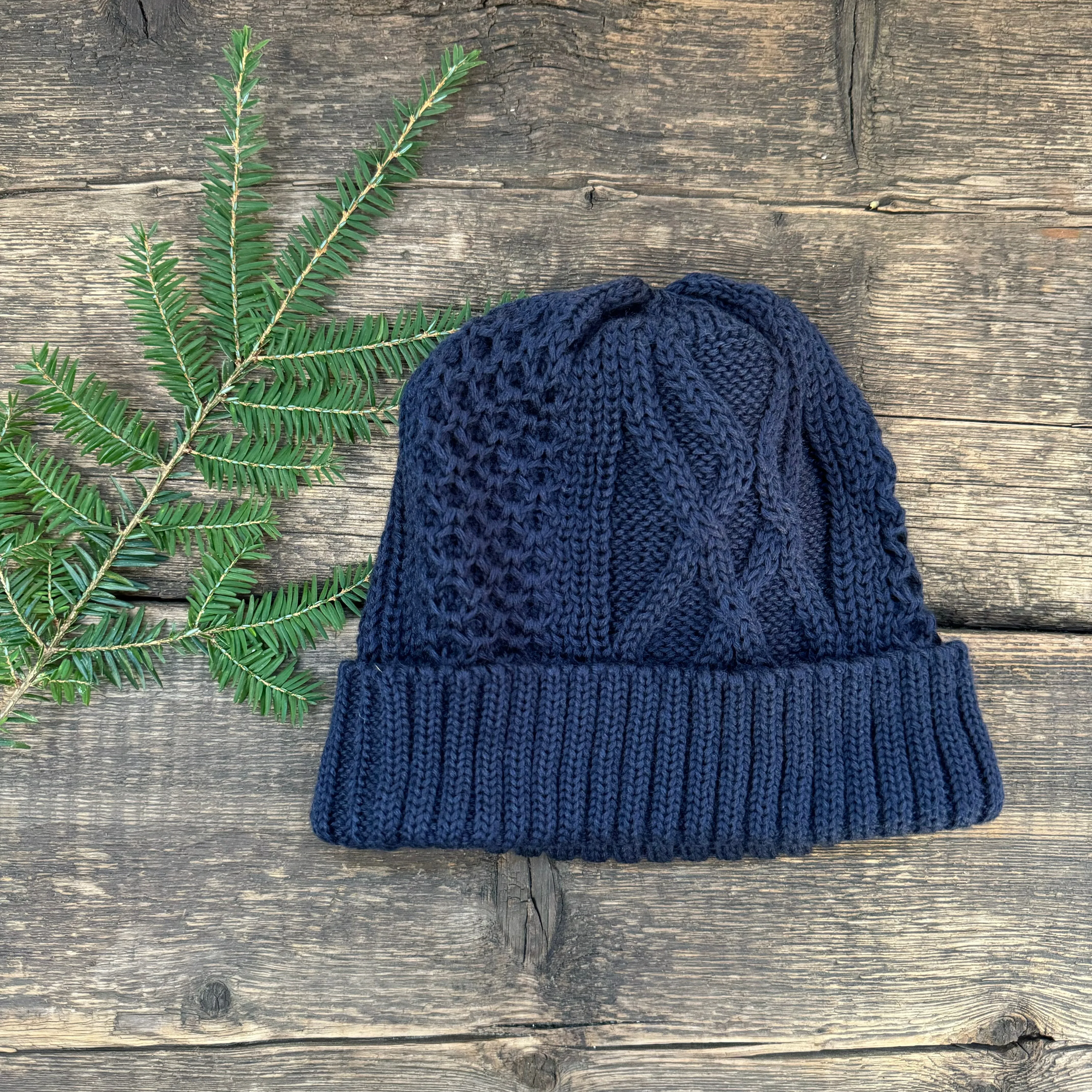 Aran Cable Watch Cap, Navy