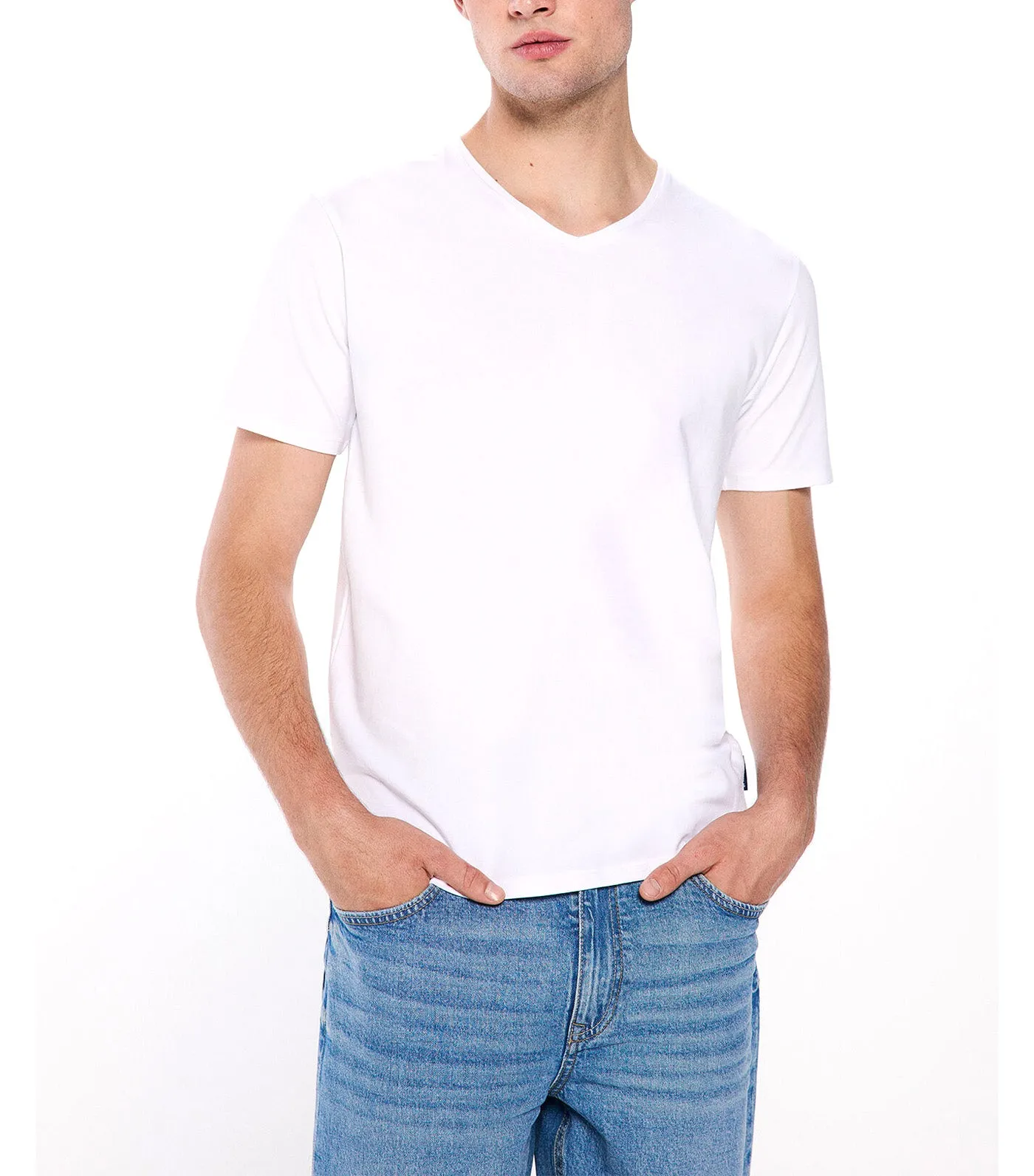 Basic V Cotton Lycra T-Shirt White