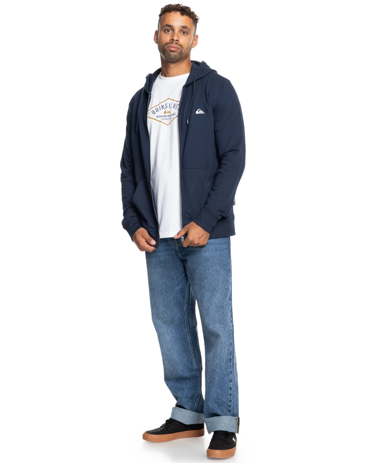 Basic Zip Hoodie in Navy Blazer