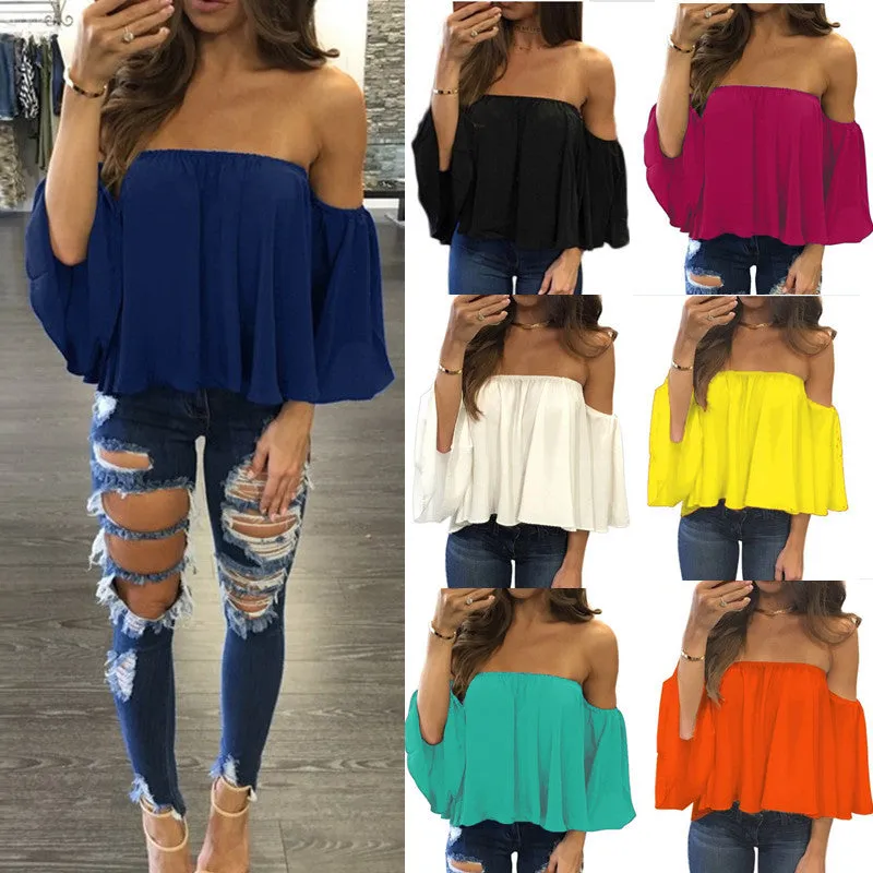 Beautiful Women's Classy Popular Chiffon T-shirt Blouses