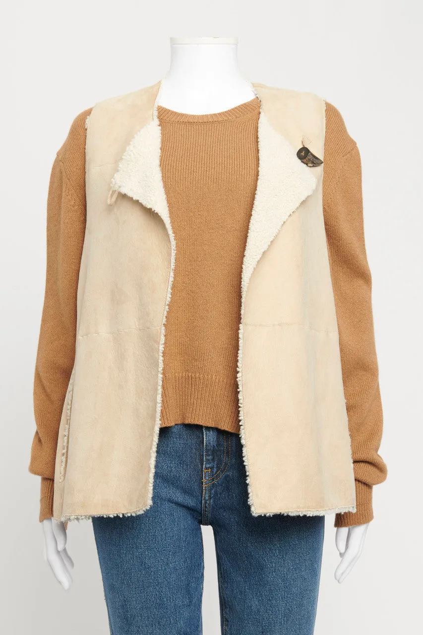 Beige Reversible Shearling Lined Vest