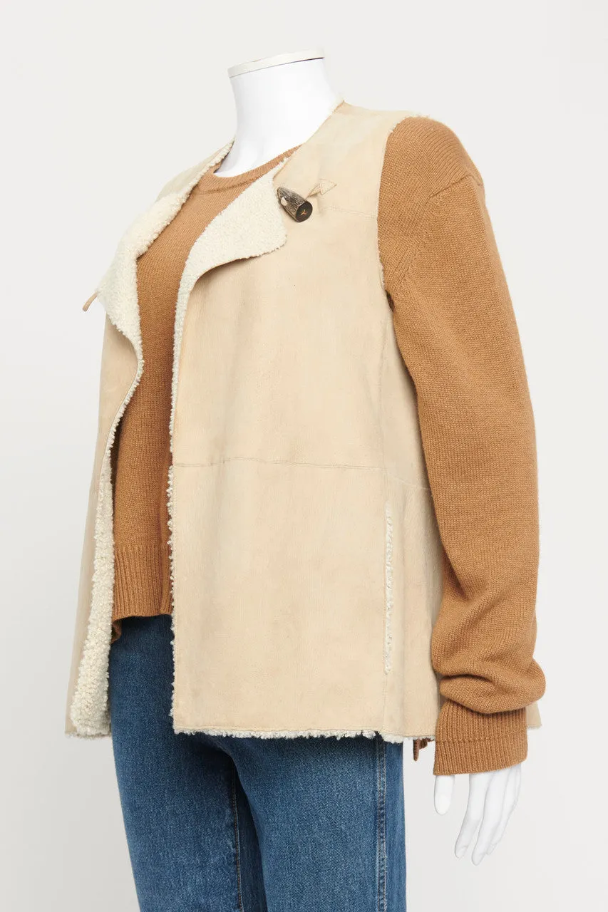 Beige Reversible Shearling Lined Vest