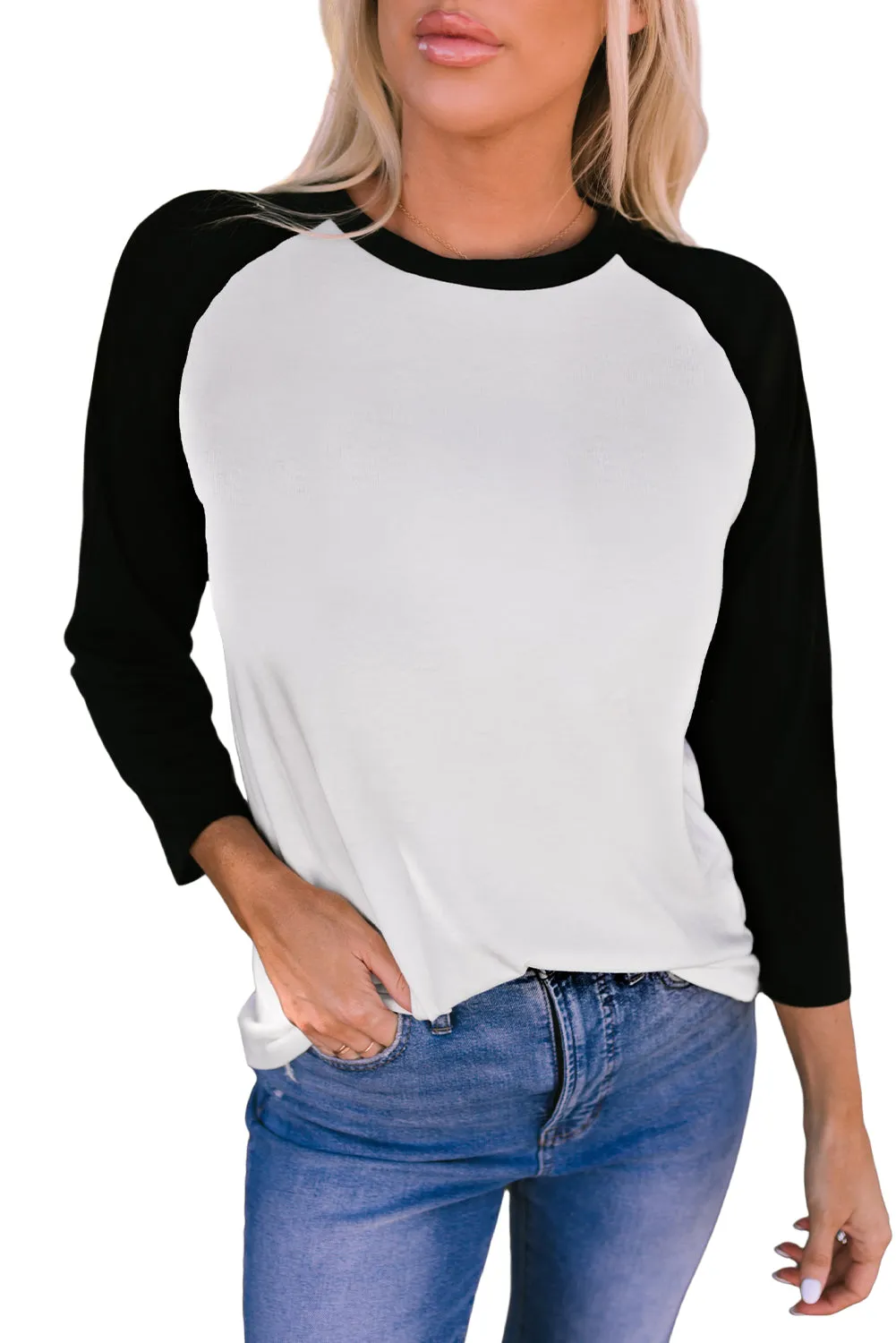 Black Patchwork Color Block Raglan Sleeve Pullover Top