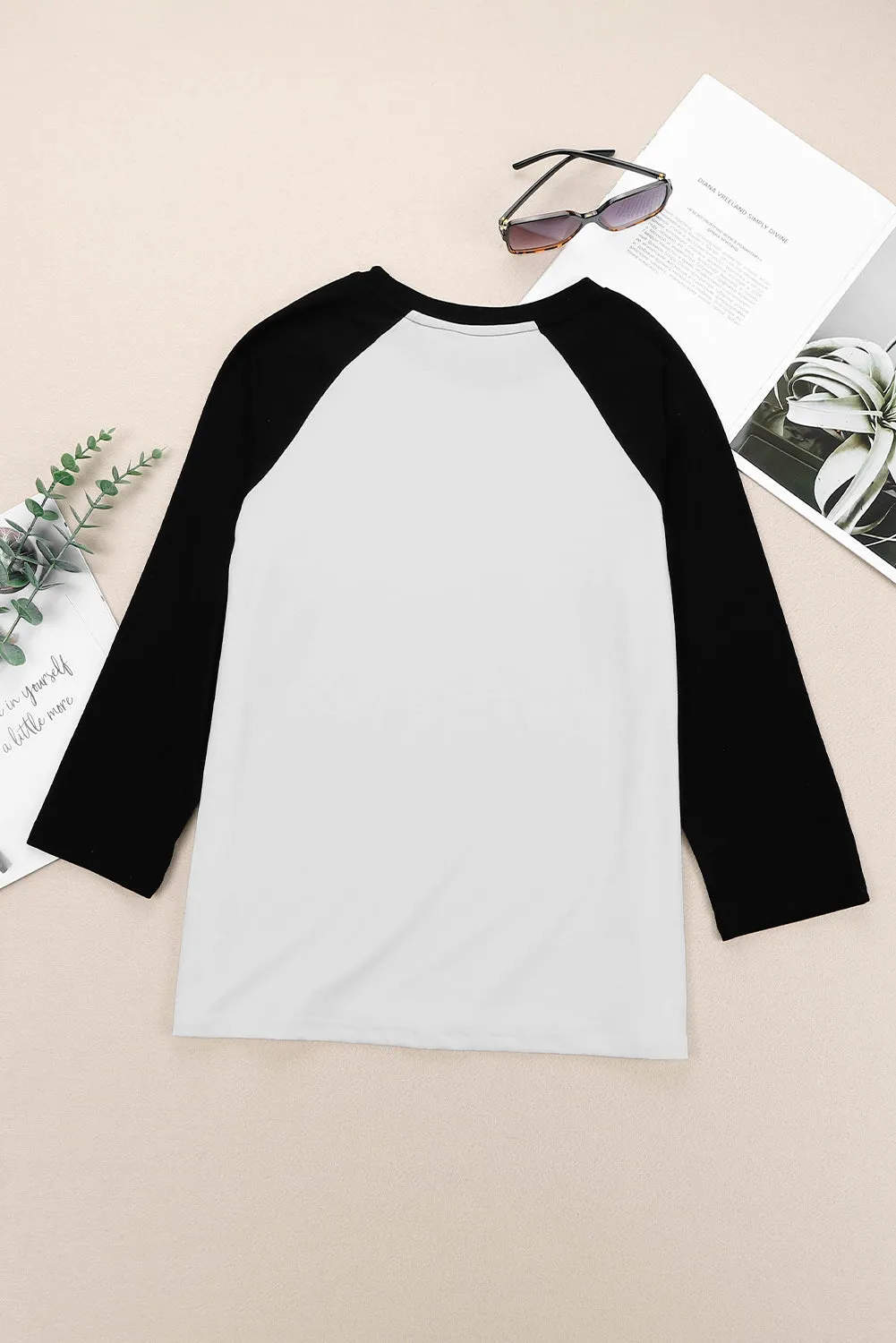 Black Patchwork Color Block Raglan Sleeve Pullover Top