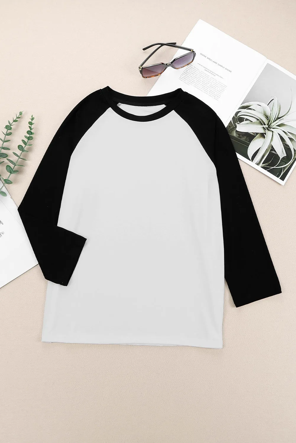 Black Patchwork Color Block Raglan Sleeve Pullover Top