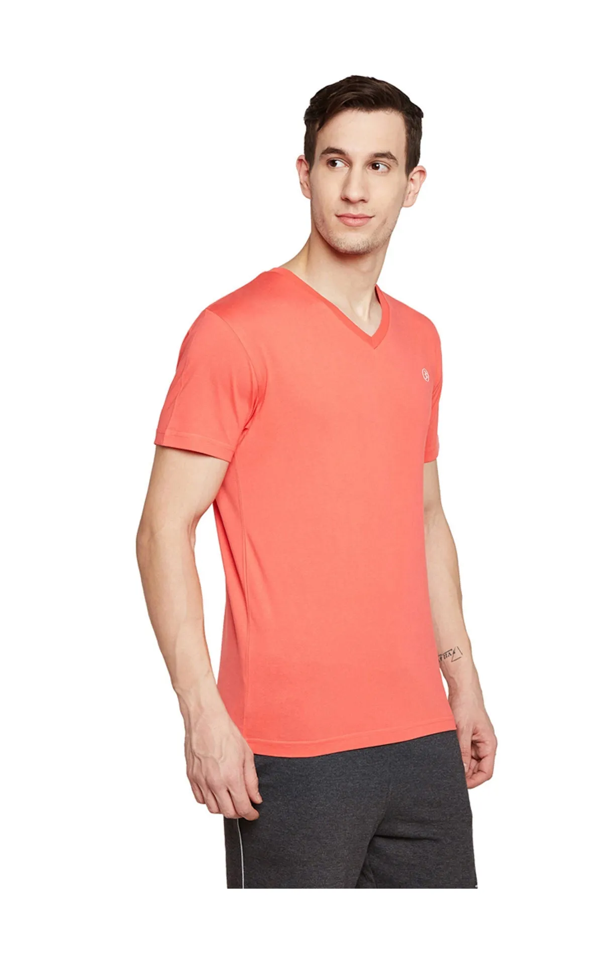 Bodyactive Men coral Cotton V-Neck T-Shirt-TS13-CORAL