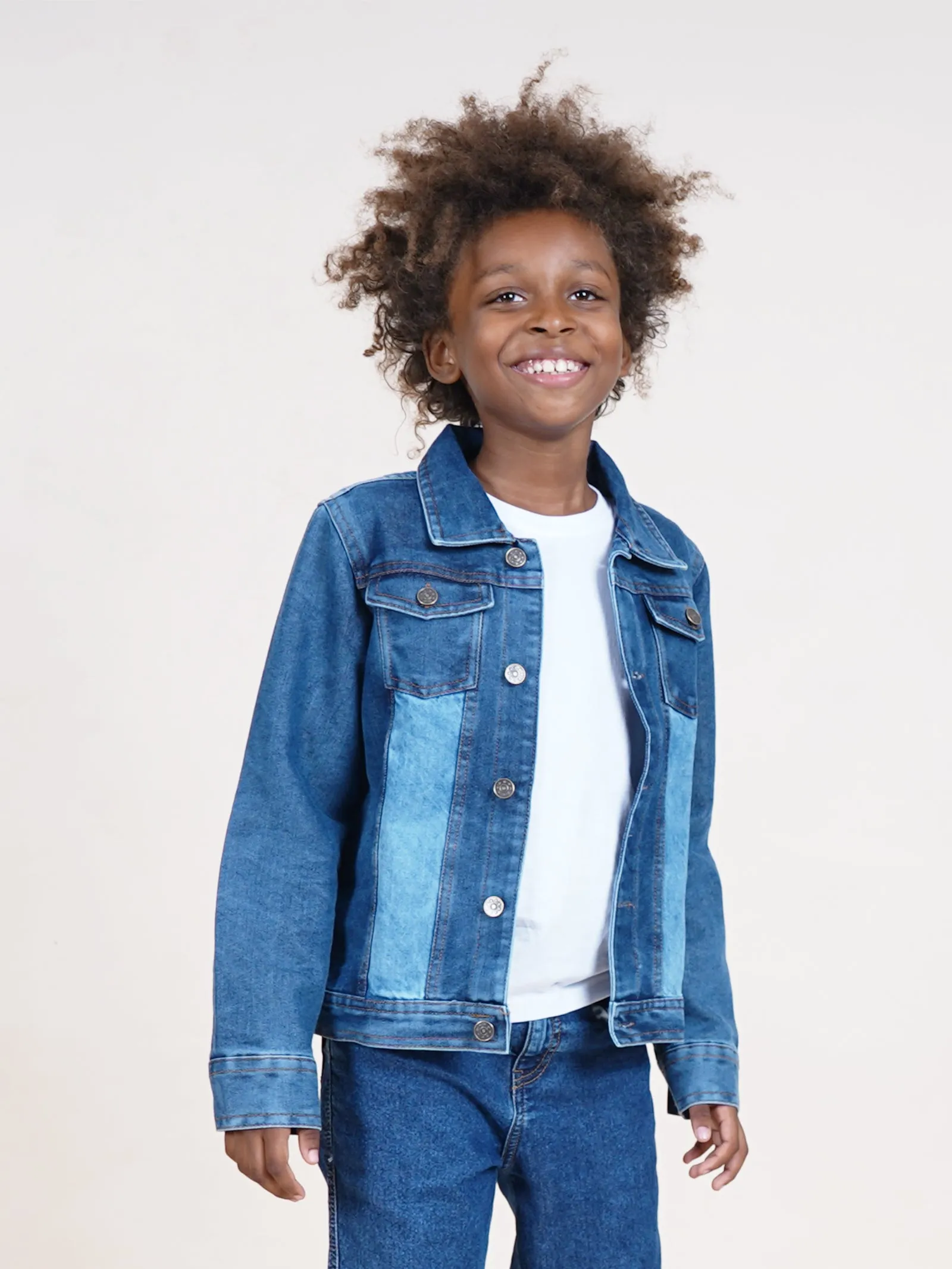 Boys Full Sleeves Denim Jacket With Contrast Wash Effect