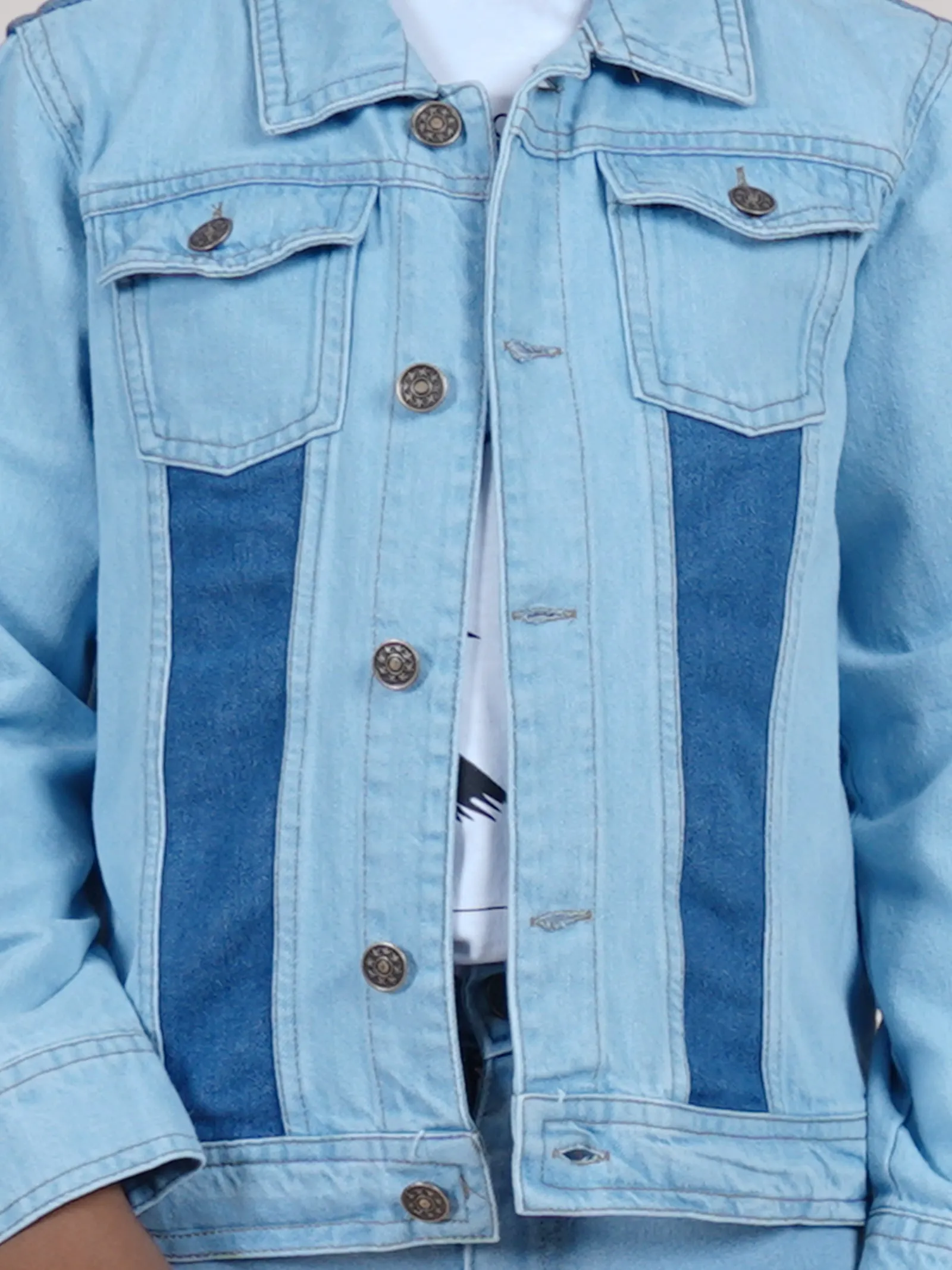 Boys Full Sleeves Denim Jacket With Contrast Wash Effect