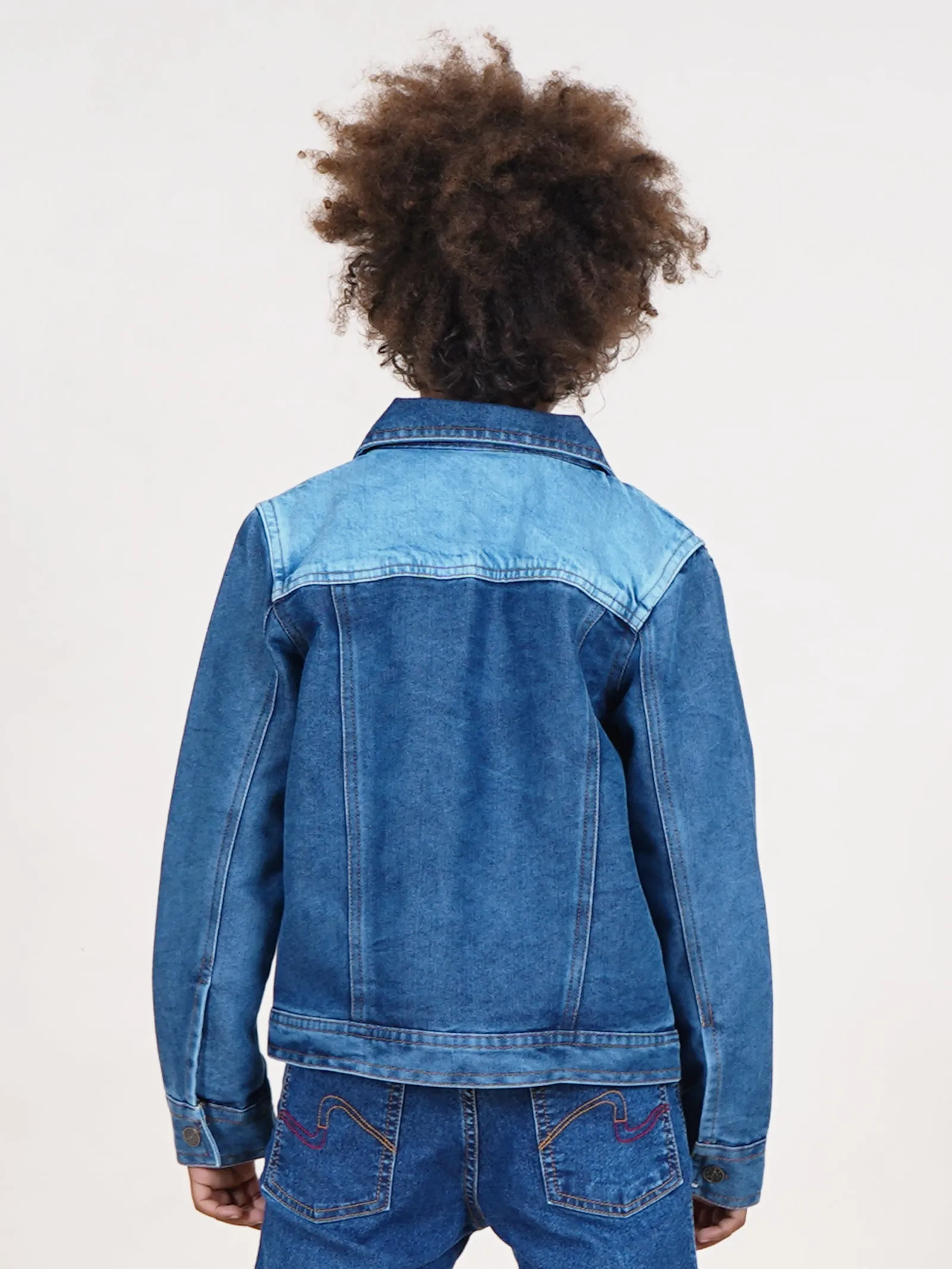 Boys Full Sleeves Denim Jacket With Contrast Wash Effect