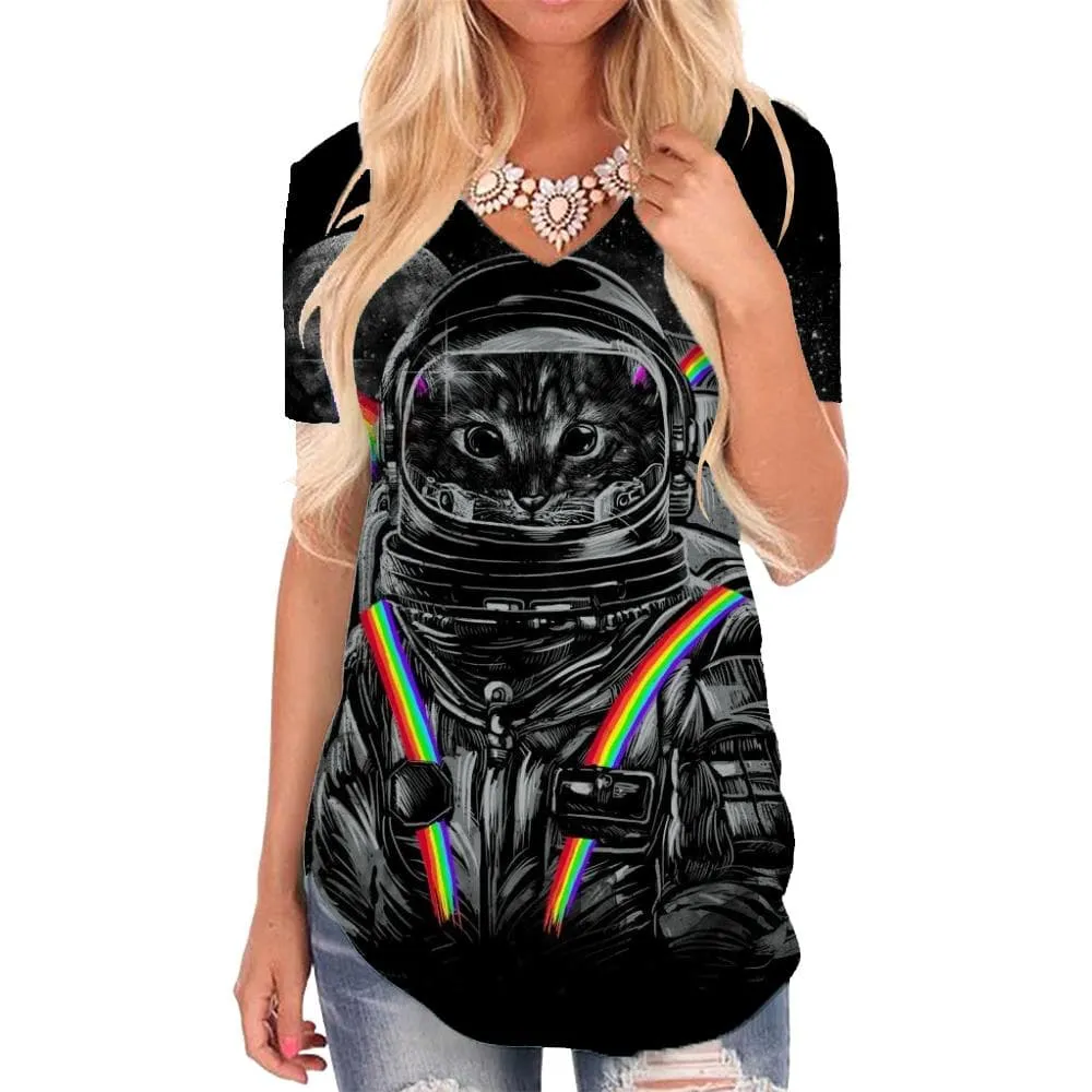 Cat T-shirt women Animal Funny T shirts Rainbow T-shirts 3d Womens Clothing