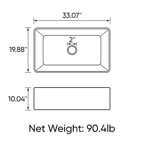 Ceramic Single Bowl Rectangle Kitchen Sink 30" Wide by 18" Deep