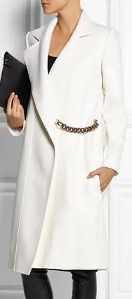 Chain Embellished Coat in White