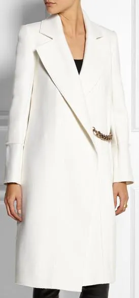 Chain Embellished Coat in White