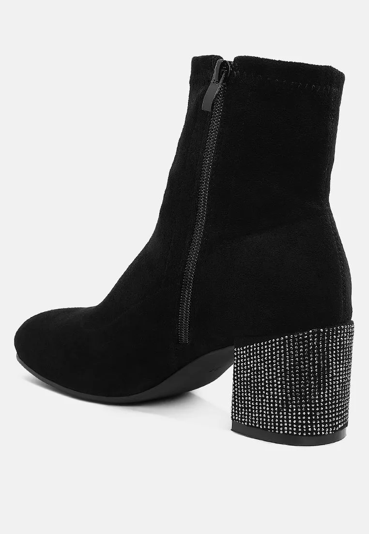 Chena Rhinestones Embellished Block Heel Boots