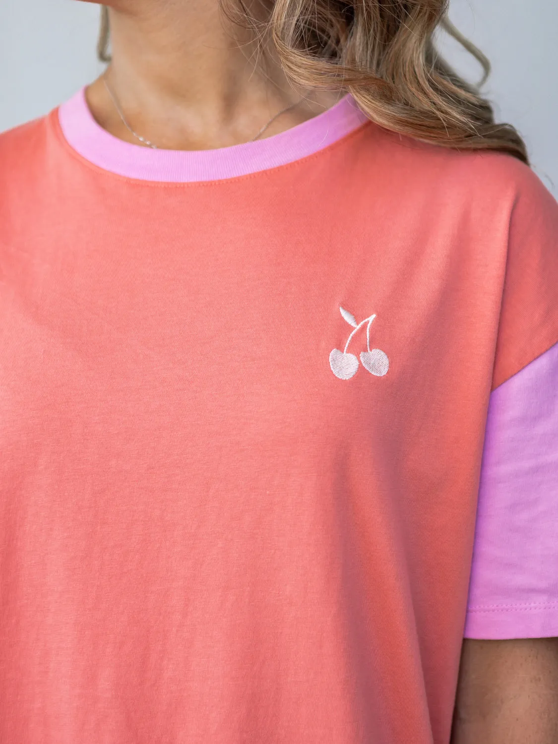 Cherry Block Tee - Peach Nectar