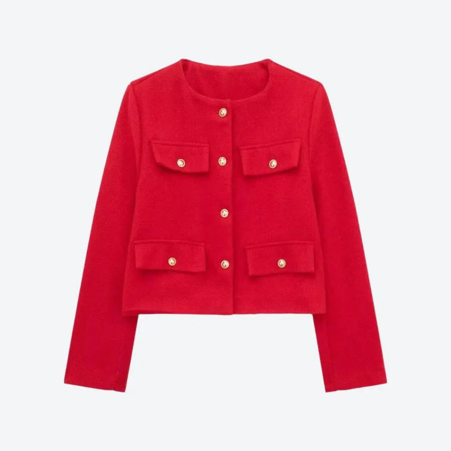 Chic Button-Front Pocket Cropped Jackets