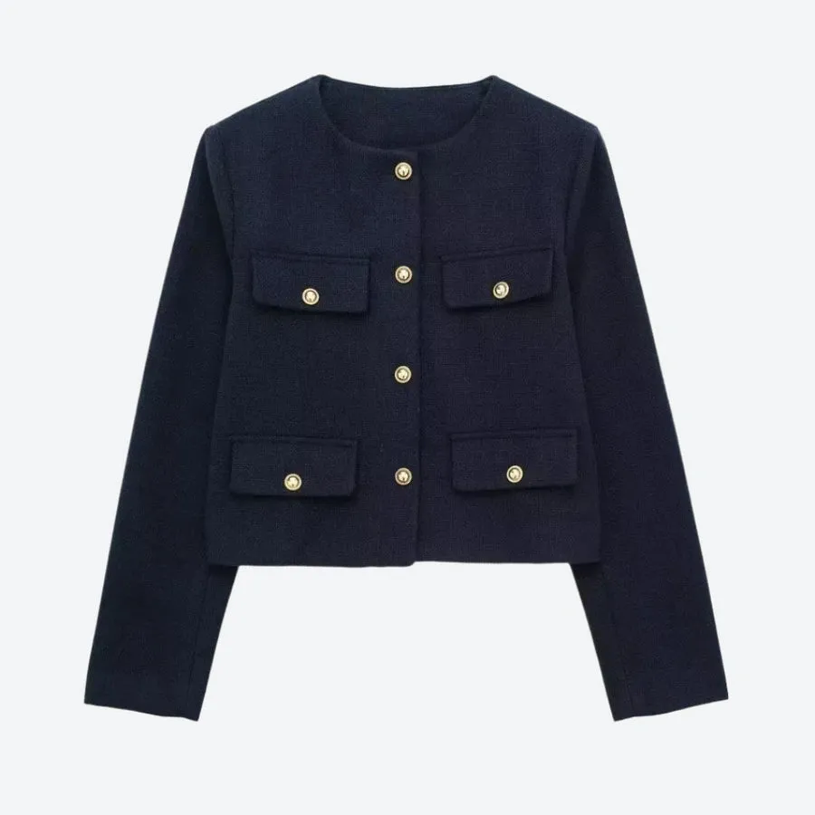 Chic Button-Front Pocket Cropped Jackets