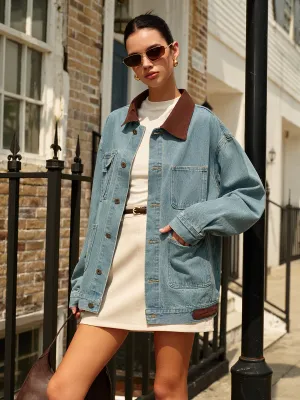 Contrast Collar Versatile Denim Jacket