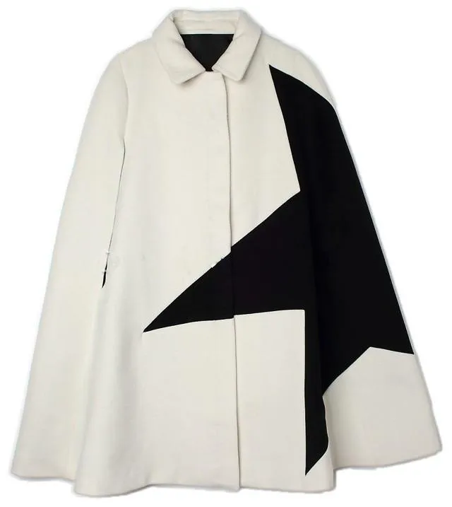 Contrast-Star Wool Blend Cape