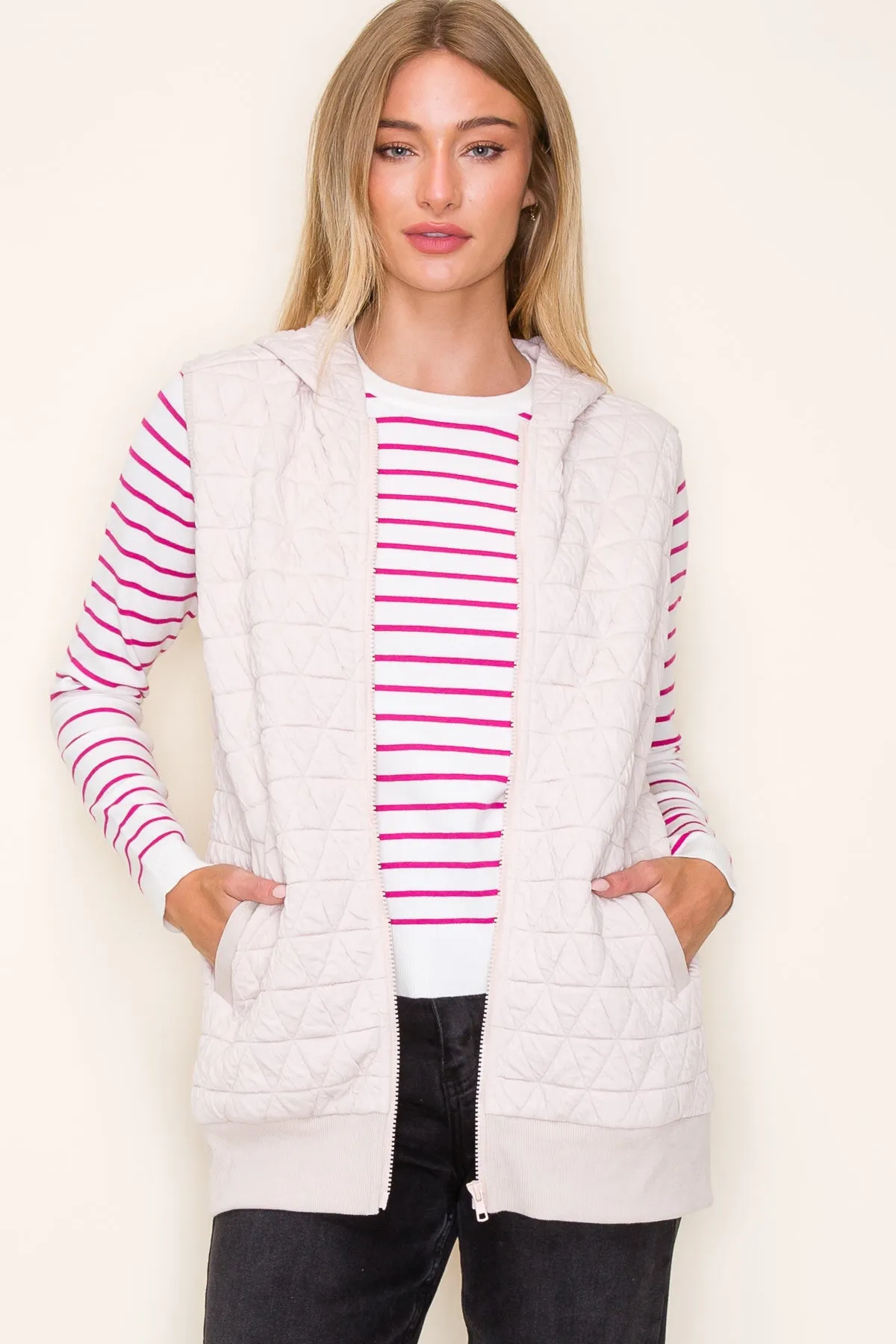 Cream Quilted Hooded Vest