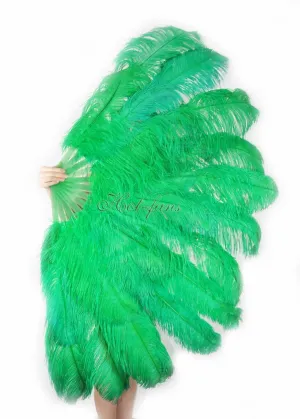 Emerald green Advanced XL 2 Layers Ostrich Feather Fan 34"x 60"