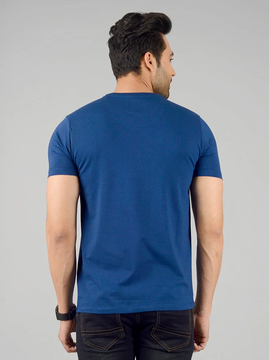 Estate Blue Printed Slim Fit T-shirt | JadeBlue