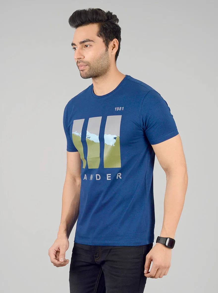 Estate Blue Printed Slim Fit T-shirt | JadeBlue