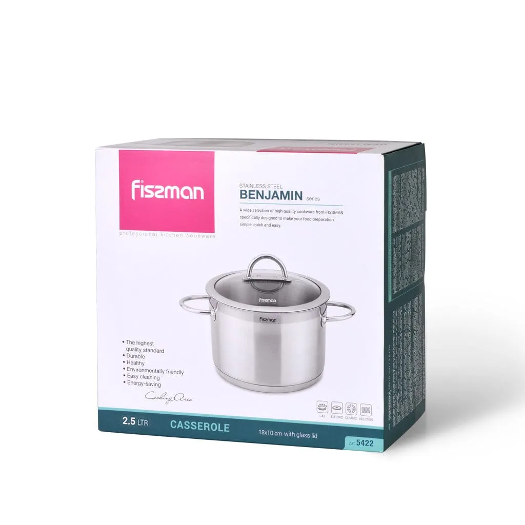 Fissman Benjamin Stainless Steel Casserole With Lid Silver 18?10cm