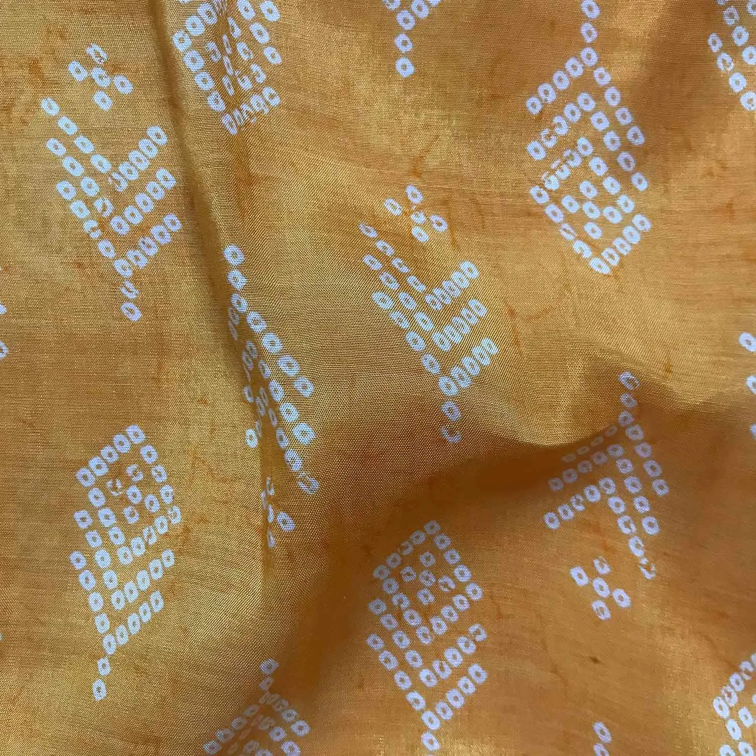 Golden Yellow White Floral Motifs Viscose Muslin Silk Fabric