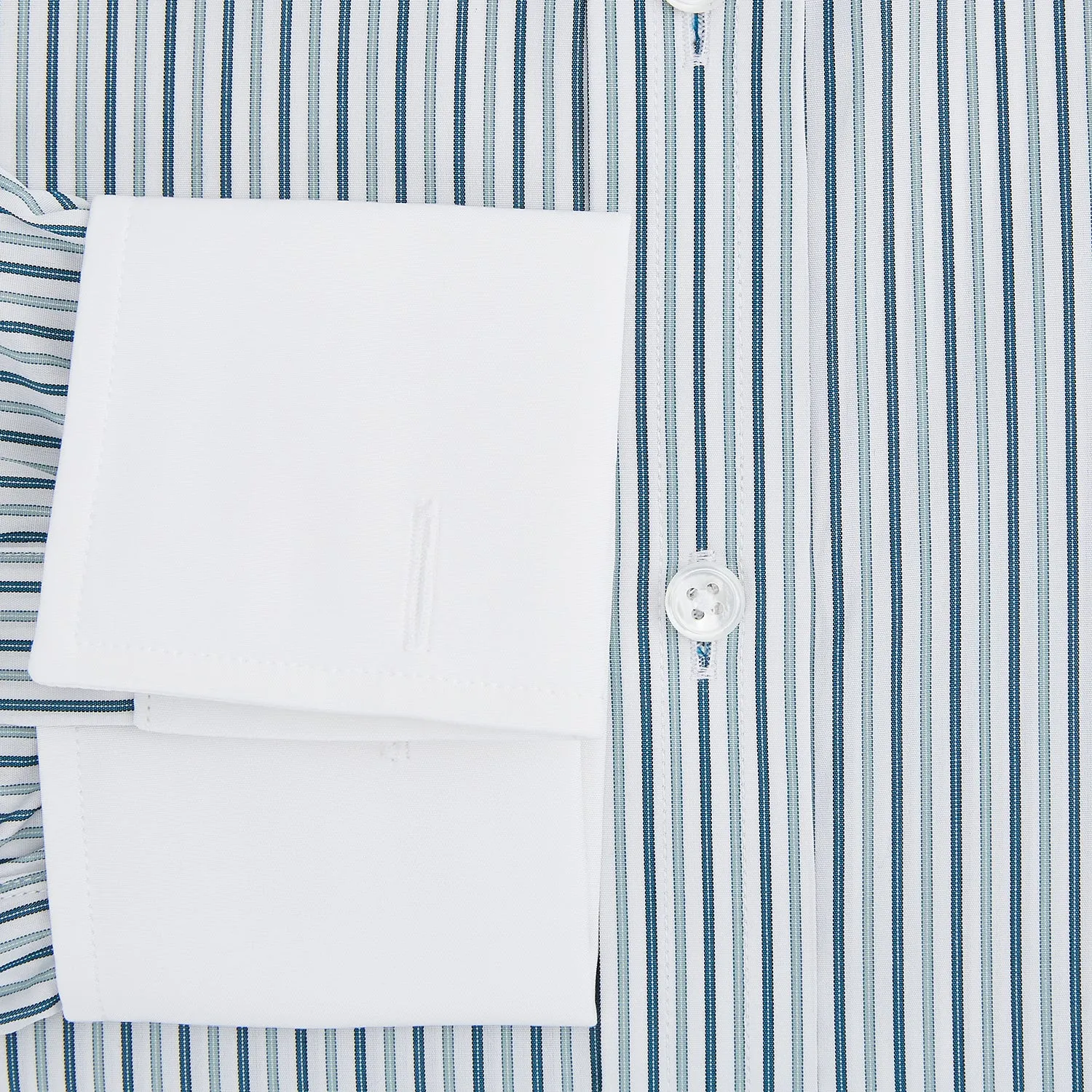 Green Double Stripe Mayfair Shirt with Contrast T&A Collar and Cuffs