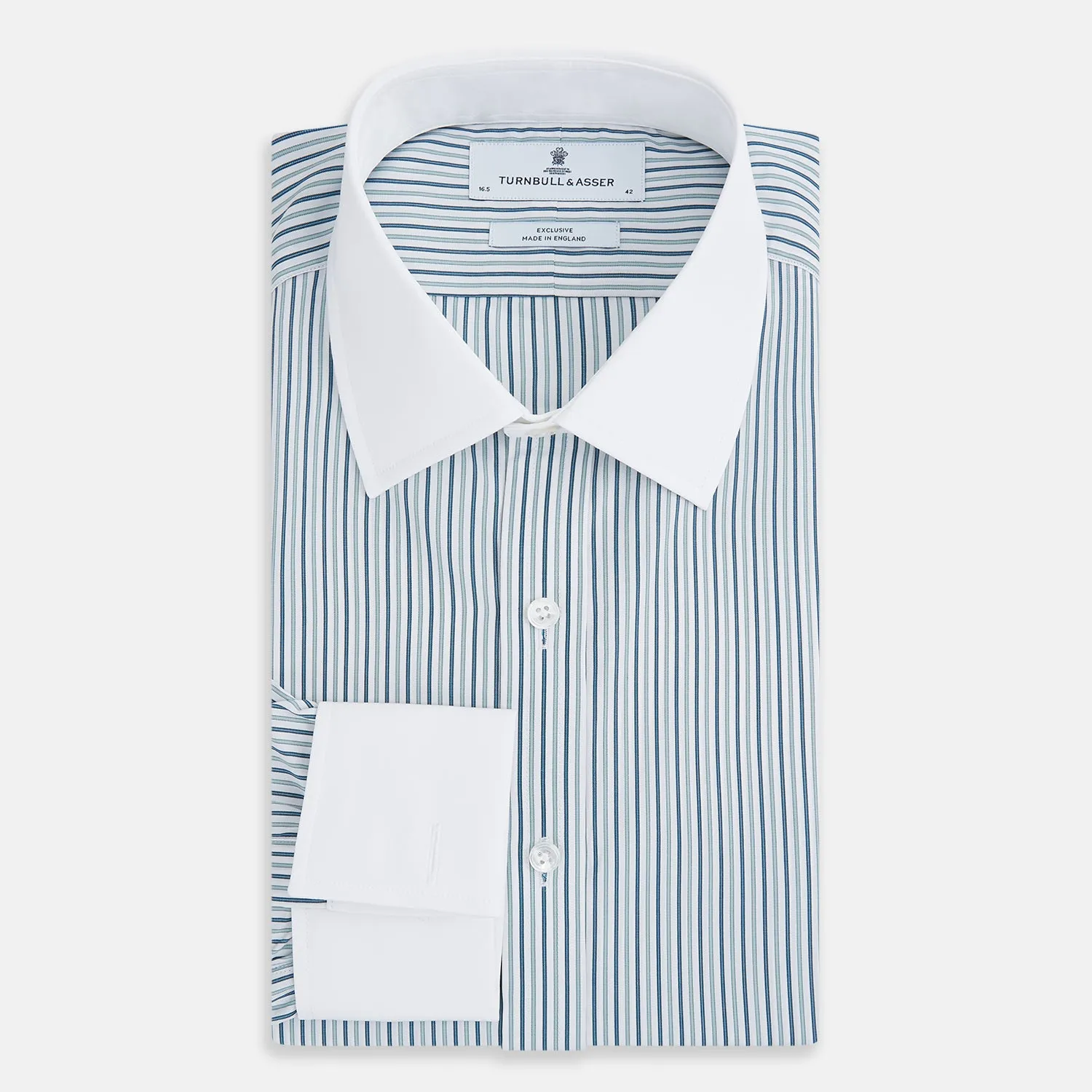 Green Double Stripe Mayfair Shirt with Contrast T&A Collar and Cuffs