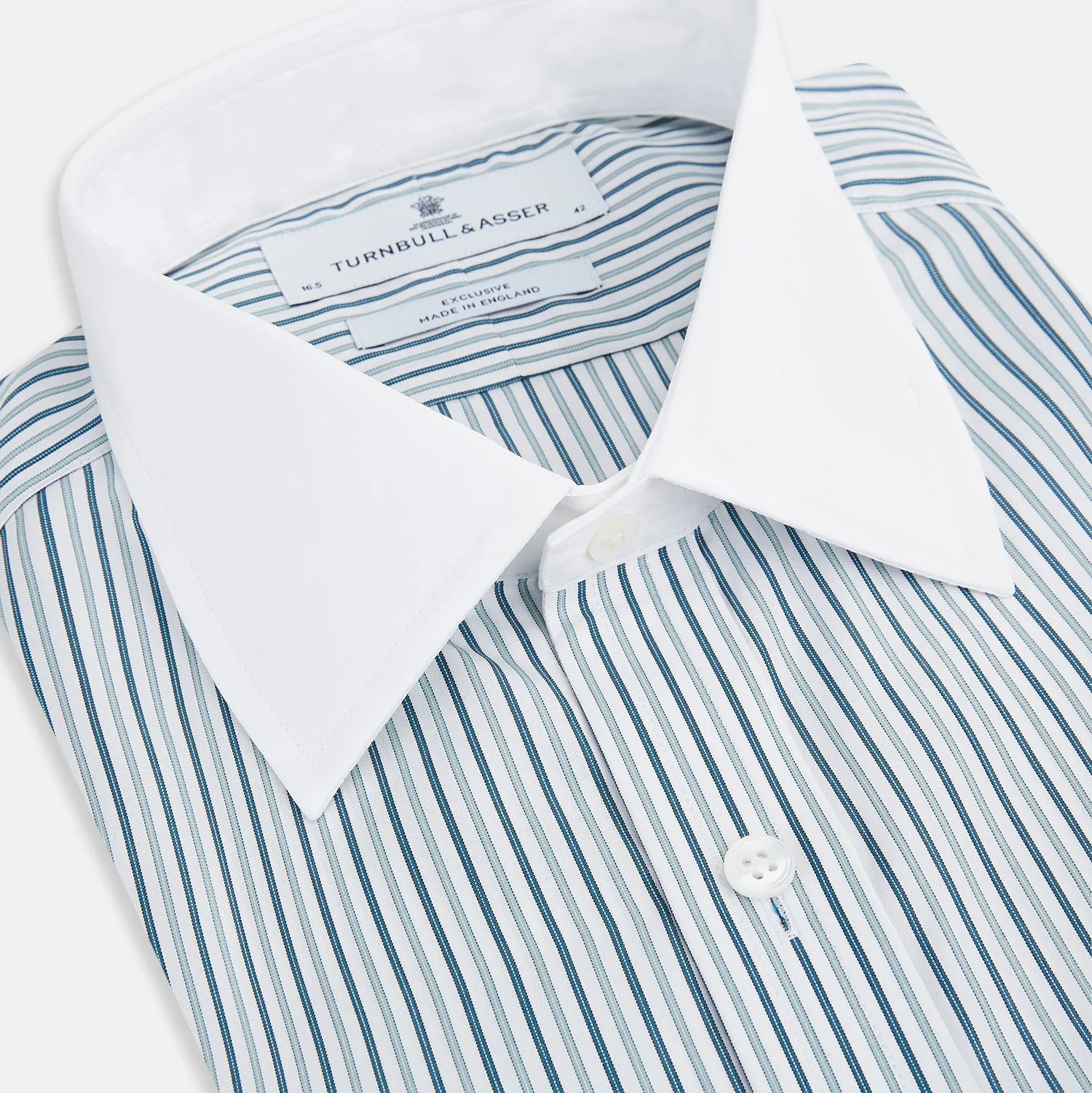 Green Double Stripe Mayfair Shirt with Contrast T&A Collar and Cuffs