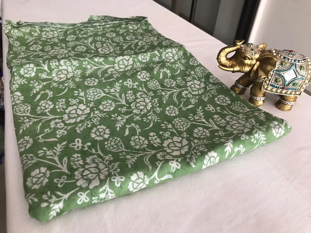 Green Flowers Printed Muslin Viscose Fabric