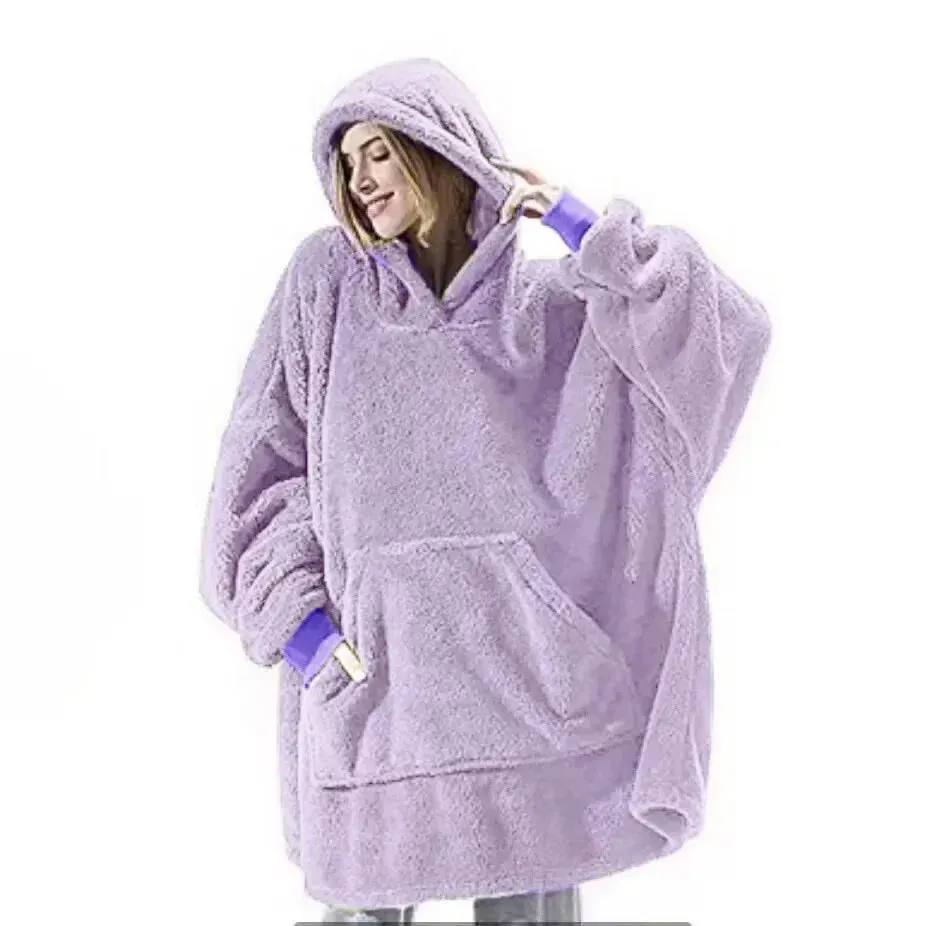 Hoodies Winter Warm Comfort Flannel Blanket with Sleeves Oversized Women Men Pullovers Thicken Fleece Giant TV Blanket Home wear