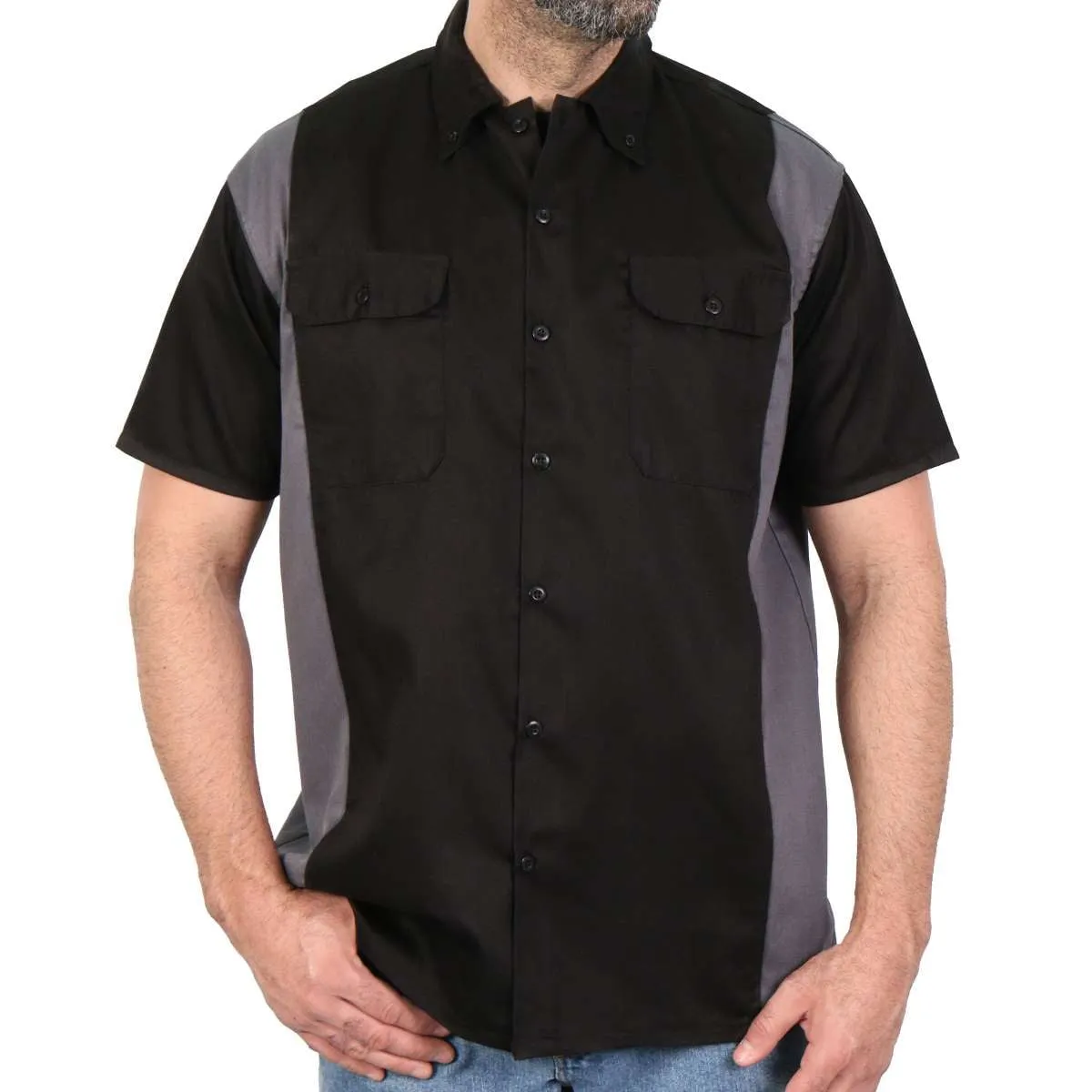 Hot Leathers GMM1002 Men's Mechanics 2-Tone Sides Button Up Heavy-Duty Work Shirt for | Classic Mechanic Work Shirt