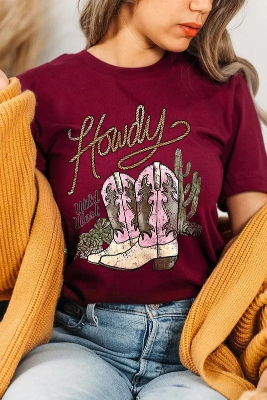 Howdy Cowgirl Boots Graphic T Shirts