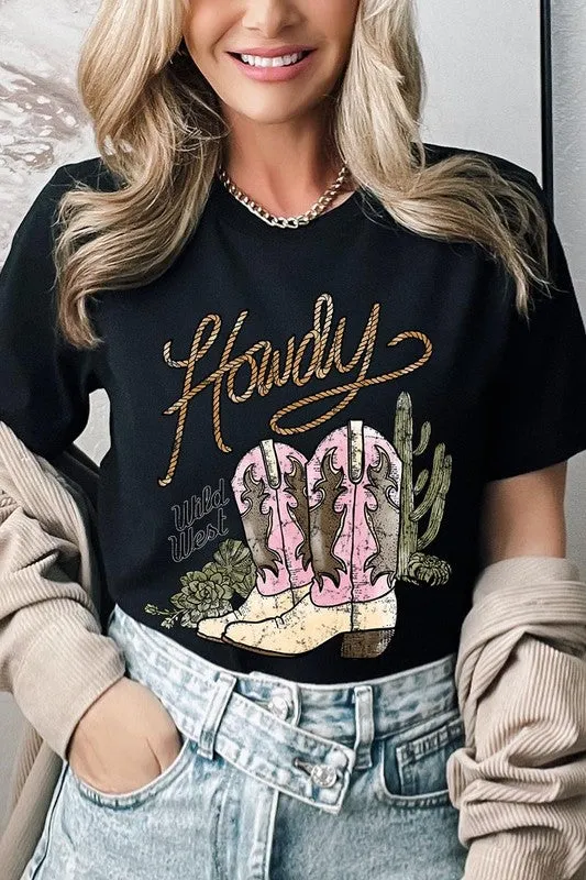 Howdy Cowgirl Boots Graphic T Shirts