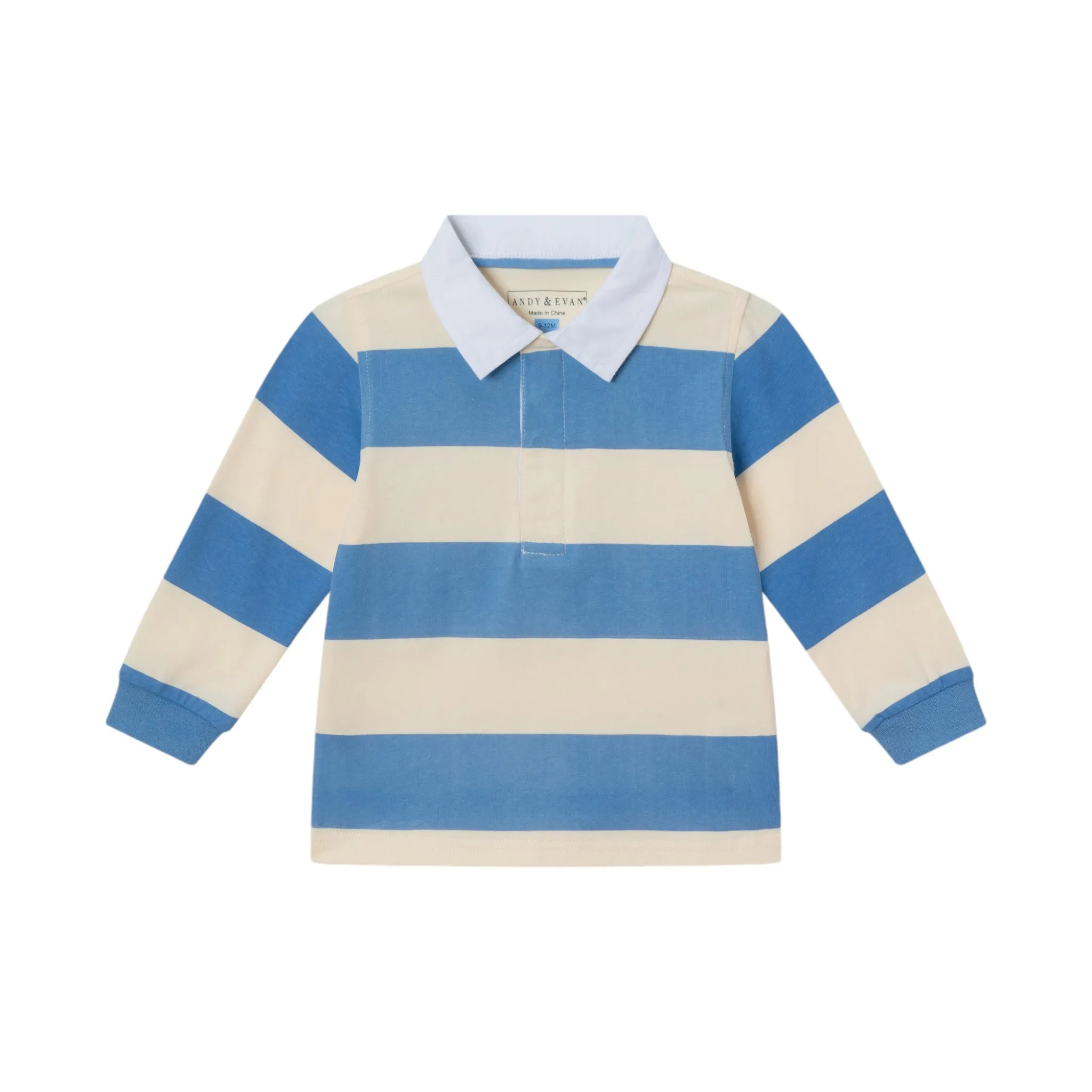 Infant 2-Piece Rugby Shirt & Soft Pique Pant Set | Blue Cream Striped