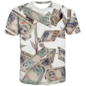 Japan Yen T shirts Men Money T shirts Funny Abstract Tshirts Novelty Japan T-shirts 3d Harajuku Shirt Print Short Sleeve