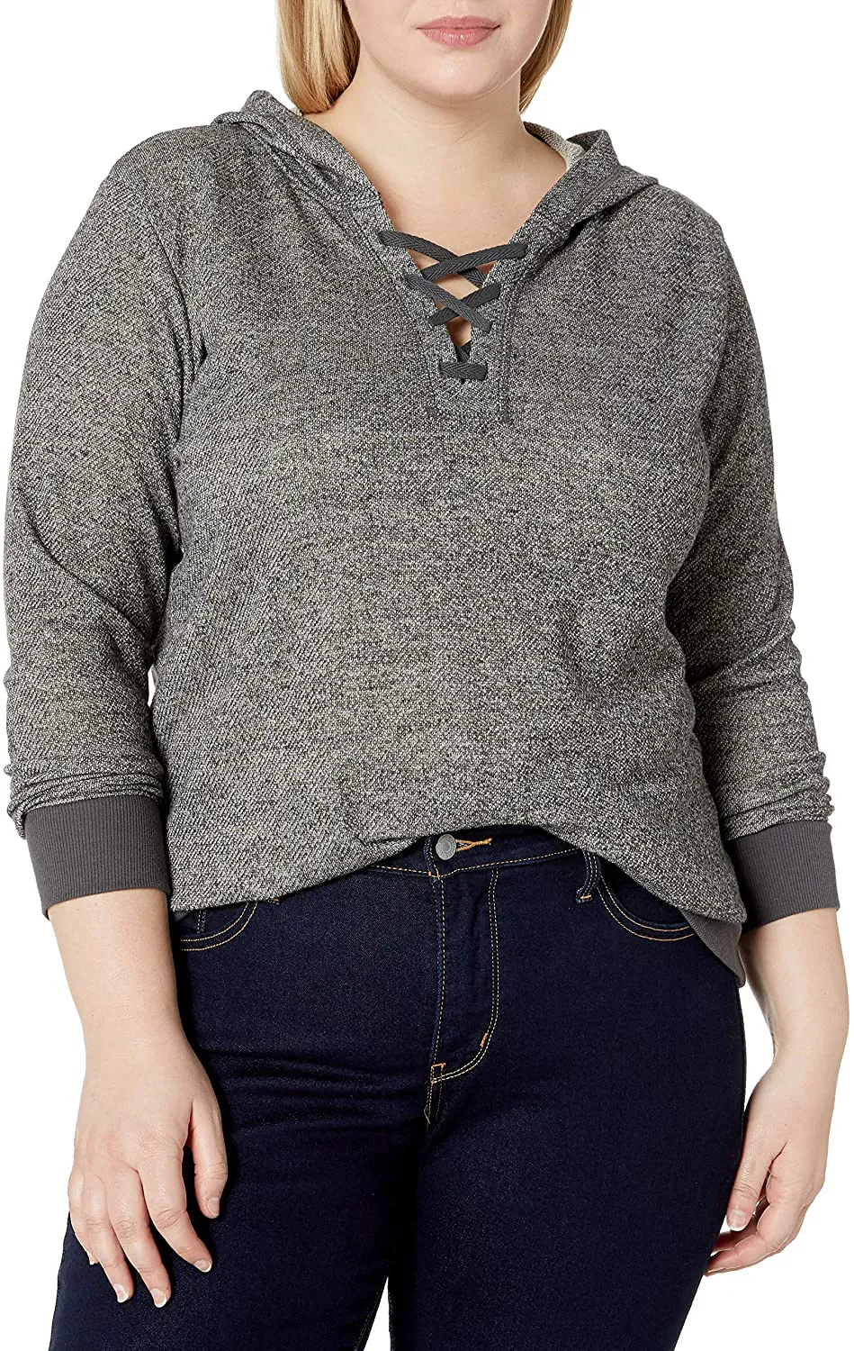 JUST MY SIZE Women's Plus Size Hoodie with Lace-up Collar