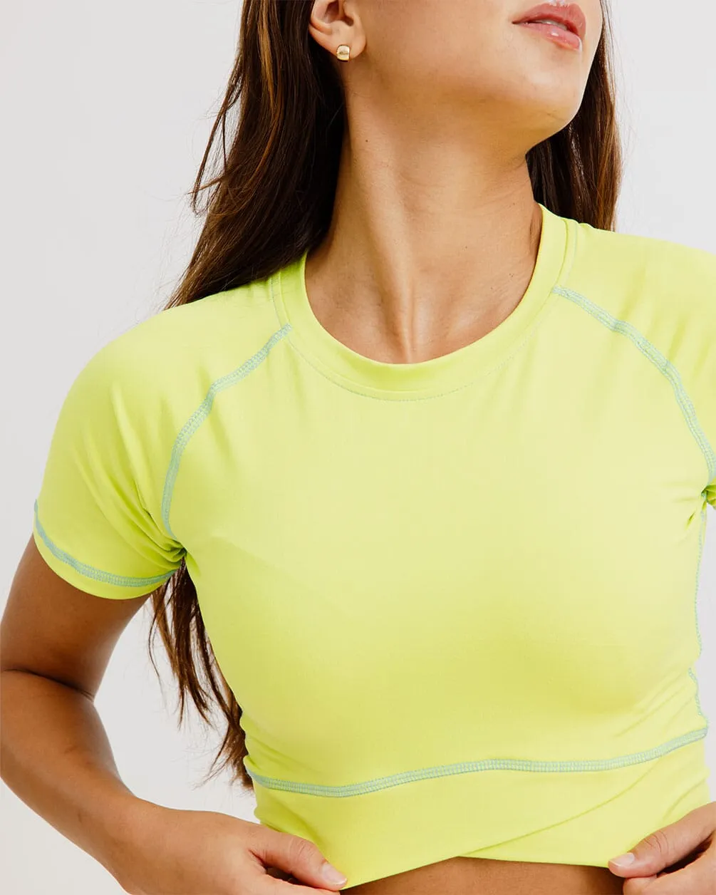 Lime Green Stitched Cropped T-shirts