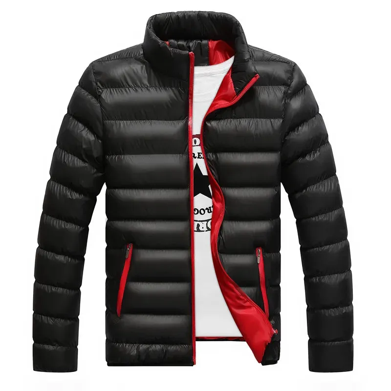 M-5XL New Men's Winter Thick Jacket Stand Neck Zipper for Warmth and Contrast Color Short Jacket Slim Fitting and Versatile Jac