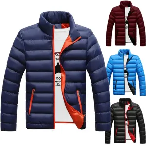 M-5XL New Men's Winter Thick Jacket Stand Neck Zipper for Warmth and Contrast Color Short Jacket Slim Fitting and Versatile Jac