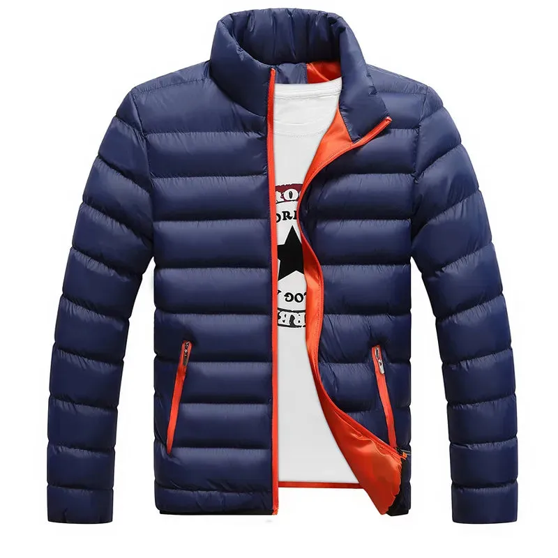 M-5XL New Men's Winter Thick Jacket Stand Neck Zipper for Warmth and Contrast Color Short Jacket Slim Fitting and Versatile Jac