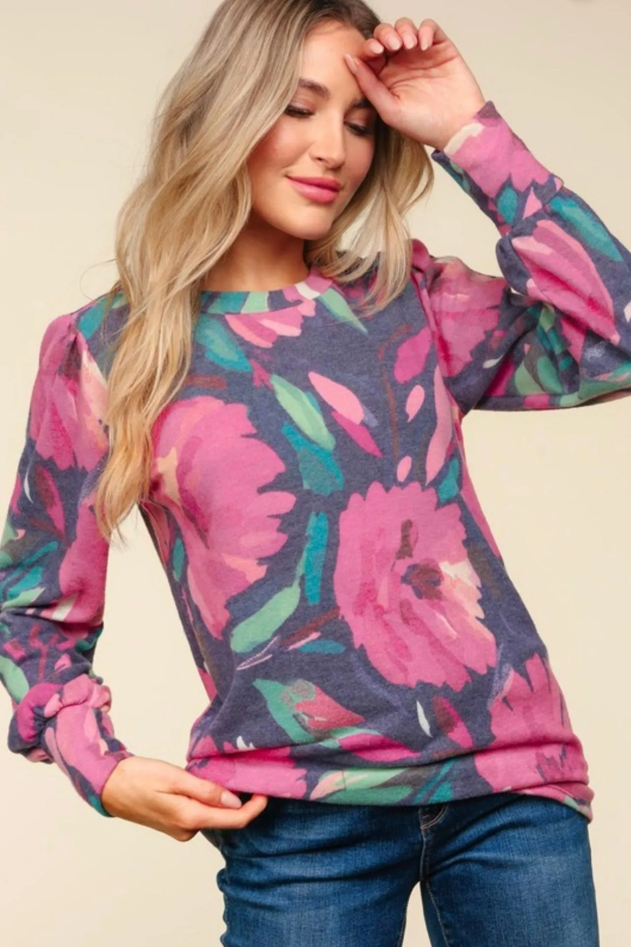 Magenta Brushed Floral Top