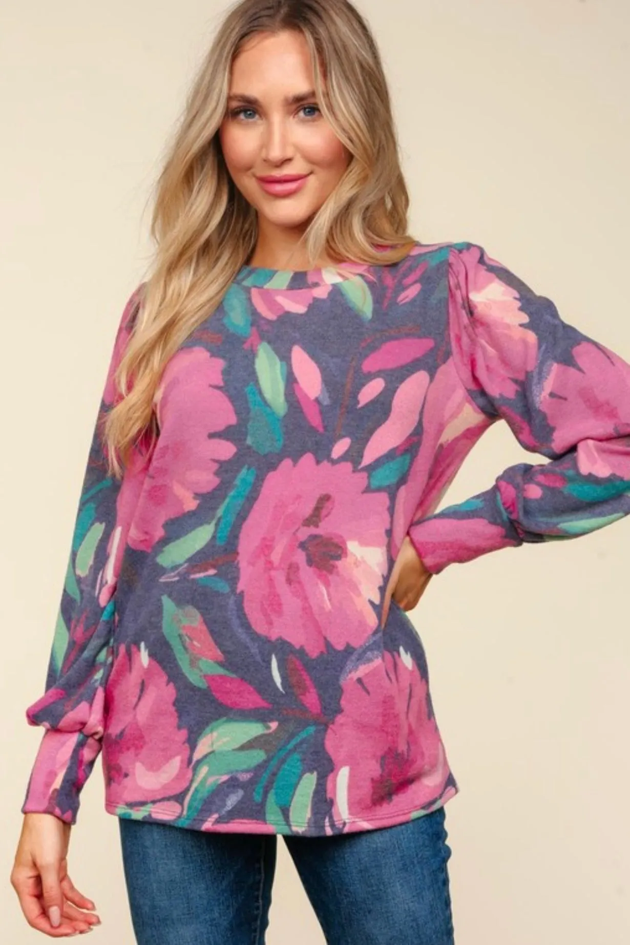 Magenta Brushed Floral Top