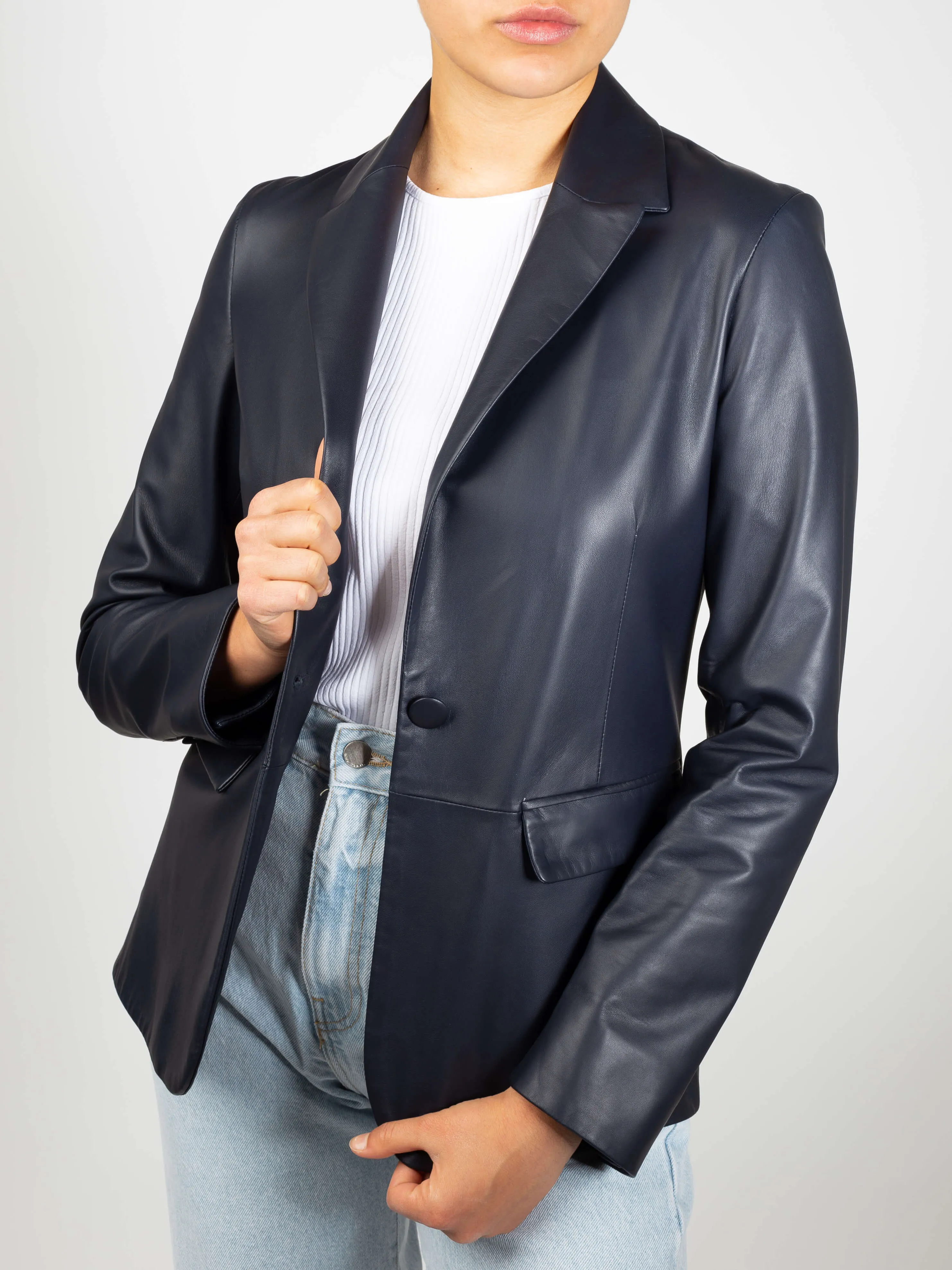 Margot Italian Lambskin Leather Blazer Jacket