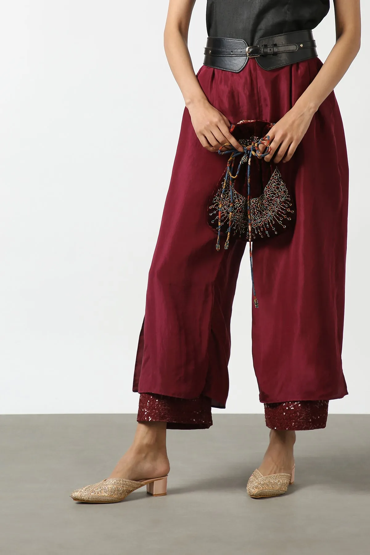 Maroon Double Layer Sequenced Pant